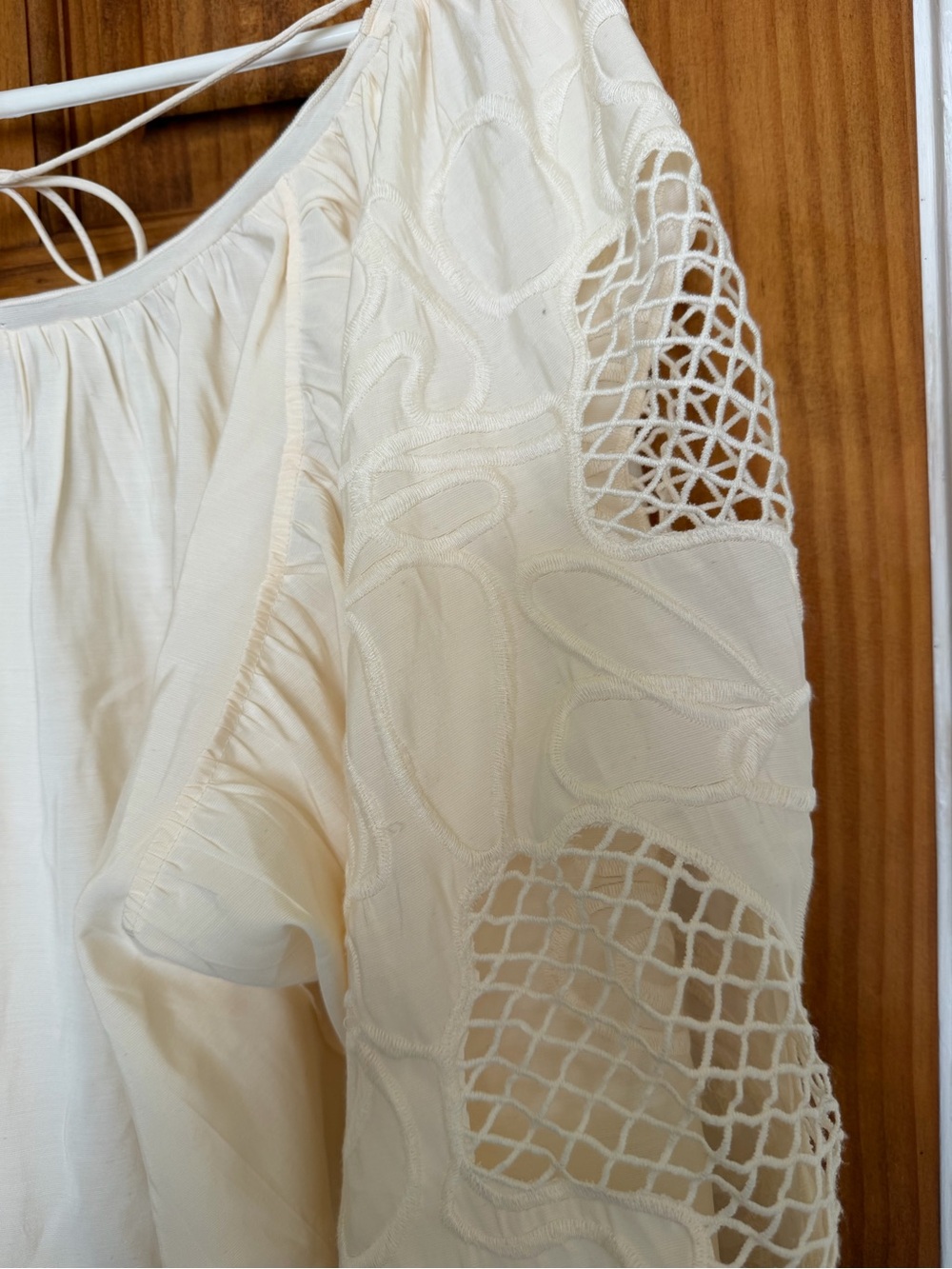H&M Cream Boho Mini Crochet Embroidered Balloon Sleeves - Picture 6 of 12